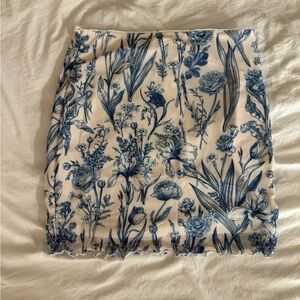 Floral White and Blue Mini Skirt